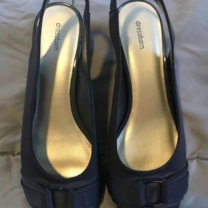 Navy Blue Slingback Shoes with Buckle Detail (9)